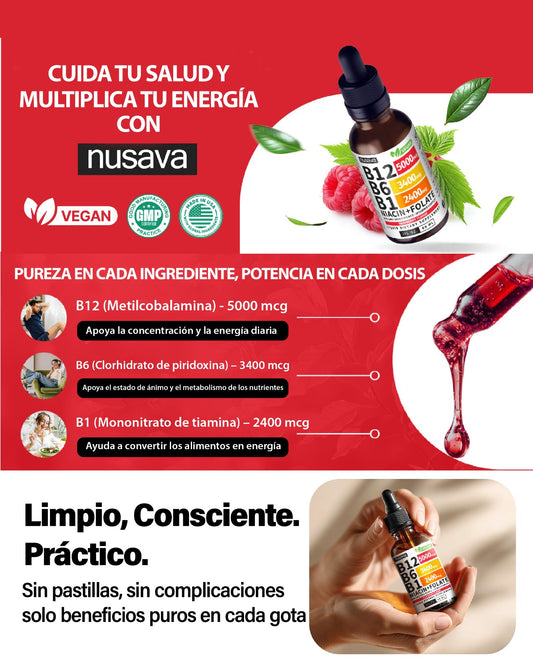 NUSAVA: B12 B6 B1 + niacina y folato